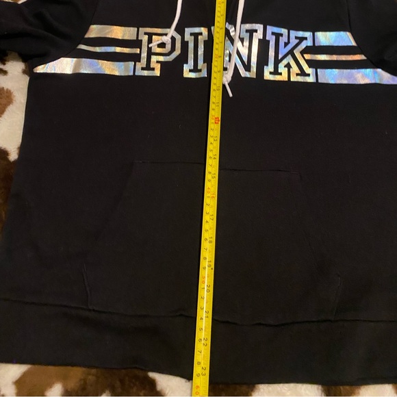 New PINK Brand zippered hoodie with pockets.Black w/silver lettering. Large - Picture 6 of 8